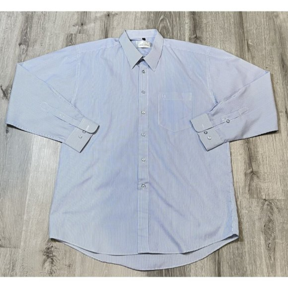 GIVENCHY Gentleman Blue White Stripe Cotton Blend Dress Long Sleeve Shirt 17 1/4